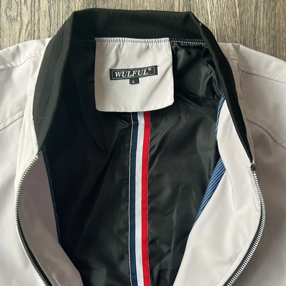 Wulful Jacket Gray White Casual Lightweight Bomber Jacket Size Large Zip Up - Picture 8 of 13